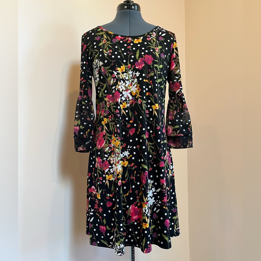 MSK Women’s Long Sleeve Black Floral Dress